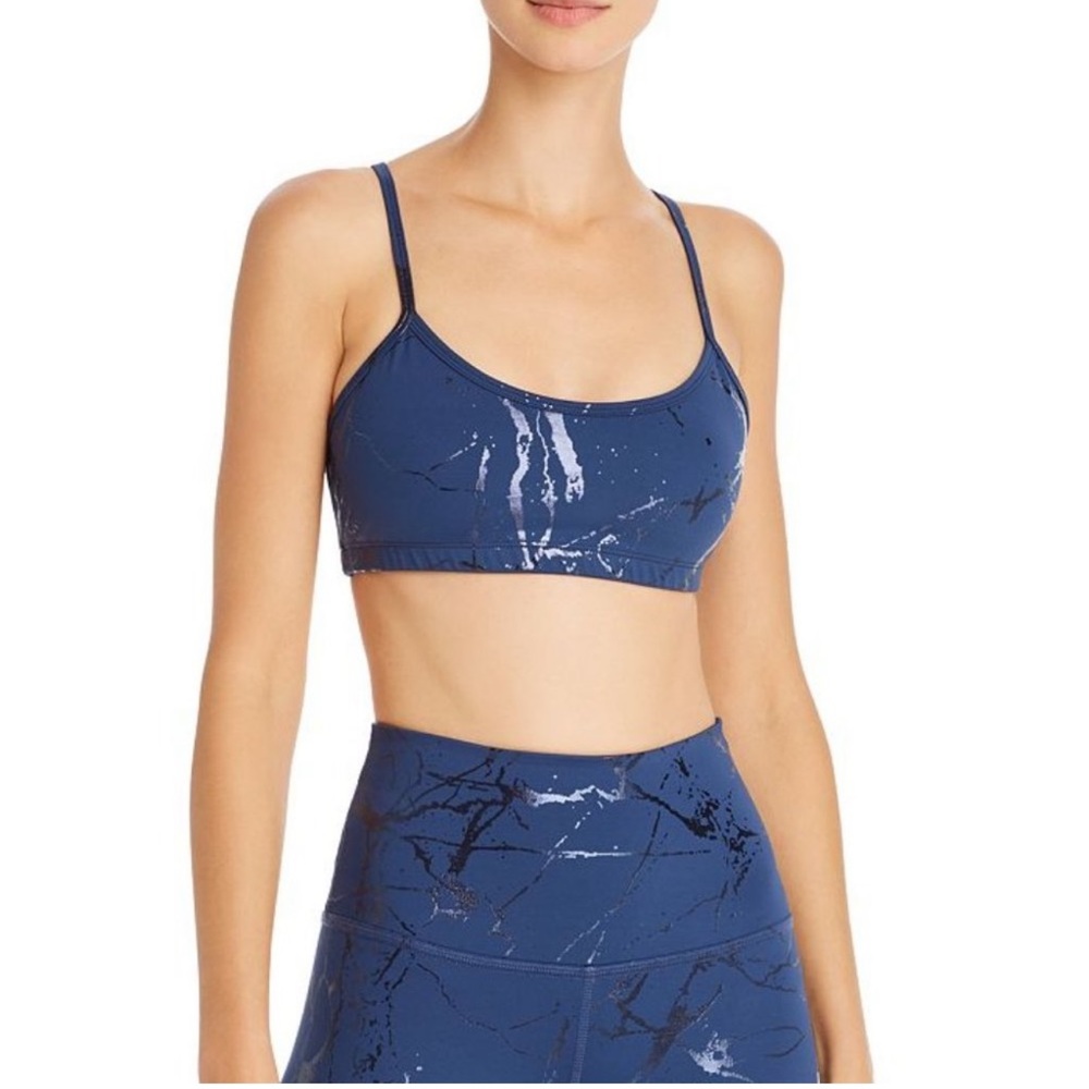 Beyond Yoga Lost Your Marbles Bra in Blue Horizon Shiny Navy